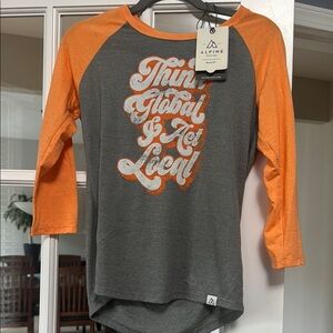 Alpine Gray and Orange Raglan Shirt-size XS new with tags